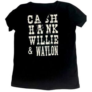 Cash Hank‎ Willie Waylon Graphic T Shirt Women’s Medium Black V Neck NWOT
